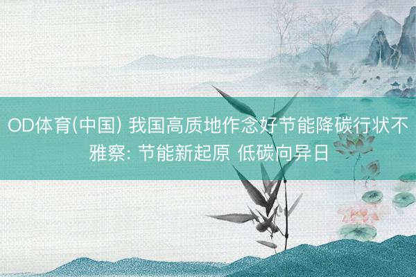 OD体育(中国) 我国高质地作念好节能降碳行状不雅察: 节能新起原 低碳向异日