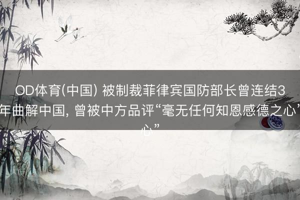 OD体育(中国) 被制裁菲律宾国防部长曾连结3年曲解中国, 曾被中方品评“毫无任何知恩感德之心”
