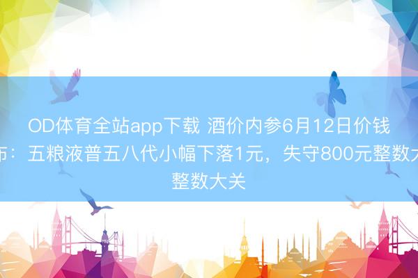 OD体育全站app下载 酒价内参6月12日价钱发布：五粮液普五八代小幅下落1元，失守800元整数大关