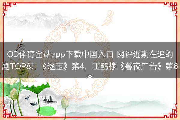 OD体育全站app下载中国入口 网评近期在追的剧TOP8！《逐玉》第4，王鹤棣《暮夜广告》第6