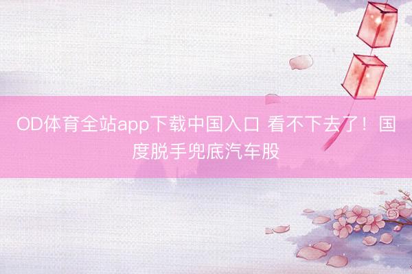 OD体育全站app下载中国入口 看不下去了！国度脱手兜底汽车股