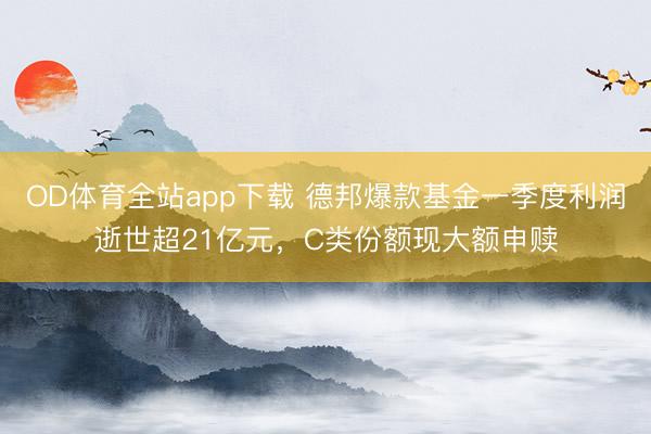 OD体育全站app下载 德邦爆款基金一季度利润逝世超21亿元，C类份额现大额申赎
