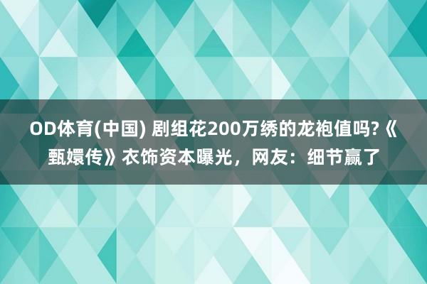 OD体育(中国) 剧组花200万绣的龙袍值吗?《甄嬛传》衣饰资本曝光，网友：细节赢了